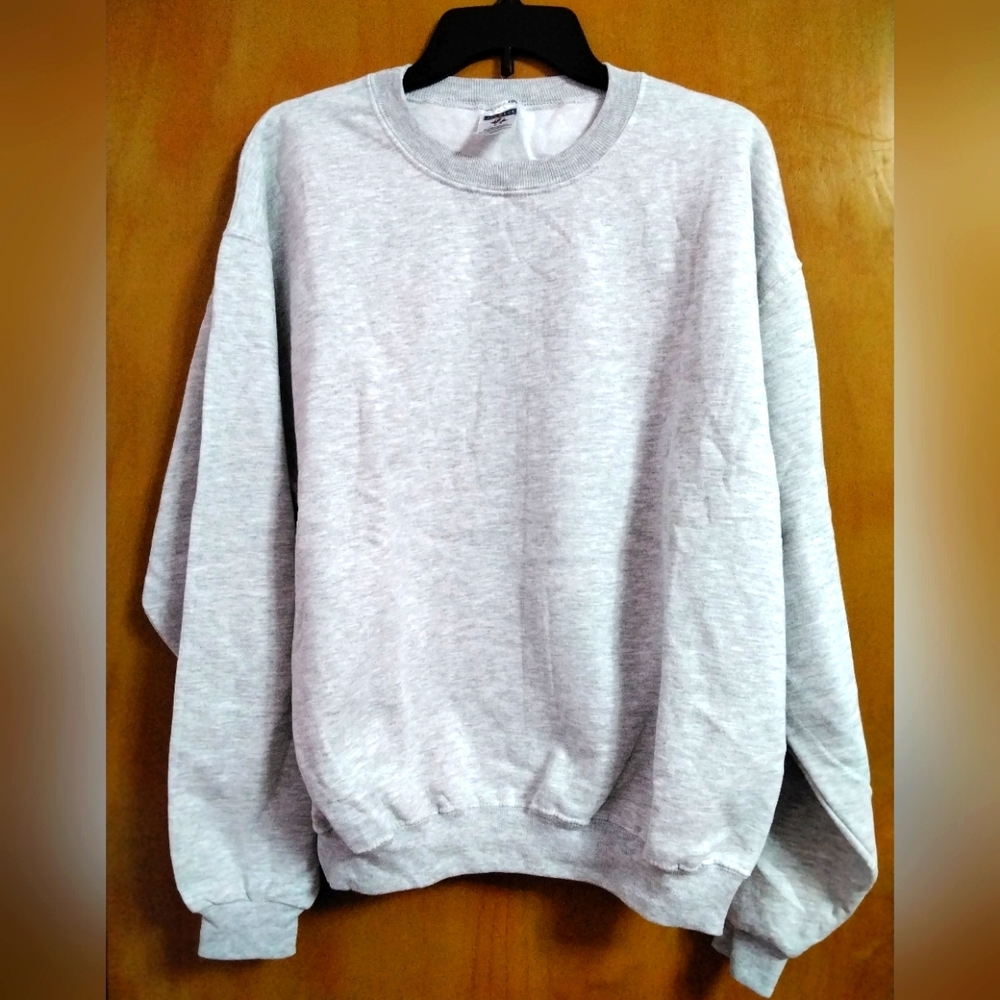 Jerzees Gray Crewneck Sweatshirt with Ribbed Cuffs